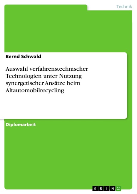 Auswahl verfahrenstechnischer Technologien unter Nutzung synergetischer Ansätze beim Altautomobilrecycling - Bernd Schwald