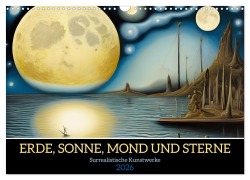 Cover-Bild zum Titel 'Erde, Sonne, Mond und Sterne Surrealistische Kunstwerke (Wandkalender 2026 DIN A3 quer), CALVENDO Monatskalender' von 'Martina Marten'