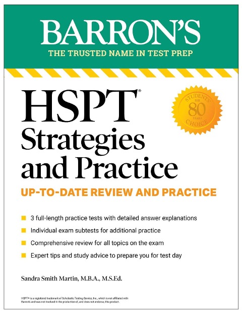 HSPT Strategies and Practice, Second Edition: Prep Book with 3 Practice Tests + Comprehensive Review + Practice + Strategies - Barron's Educational Series, Sandra Martin