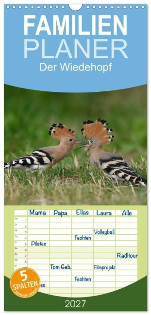 Familienplaner 2027 - Der Wiedehopf mit 5 Spalten (Wandkalender, 21 x 45 cm) CALVENDO - Wolfgang Lequen