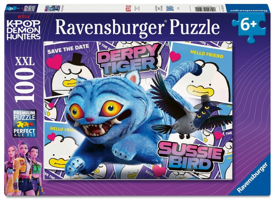 Kinderpuzzle 100 XXL Teile - KPop Demon Hunters - Derpy Tiger & Sussie Bird - 