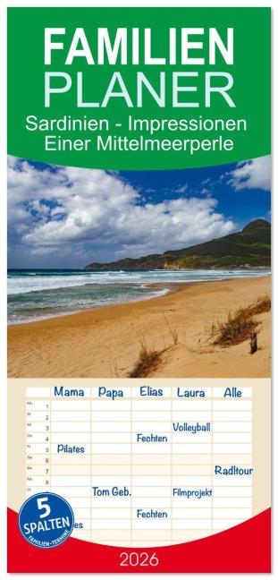 Familienplaner 2026 - Sardinien - Impressionen Einer Mittelmeerperle mit 5 Spalten (Wandkalender, 21 x 45 cm) CALVENDO - Sonja Schlichter