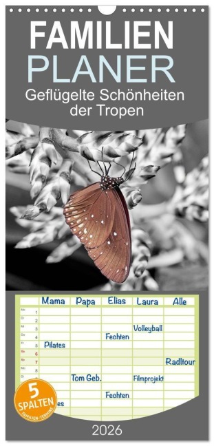Familienplaner 2026 - Geflügelte Schönheiten der Tropen mit 5 Spalten (Wandkalender, 21 x 45 cm) CALVENDO - Stefan Kremer