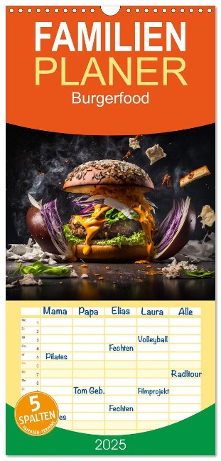 Familienplaner 2025 - Burgerfood mit 5 Spalten (Wandkalender, 21 x 45 cm) CALVENDO - Dirk Meutzner