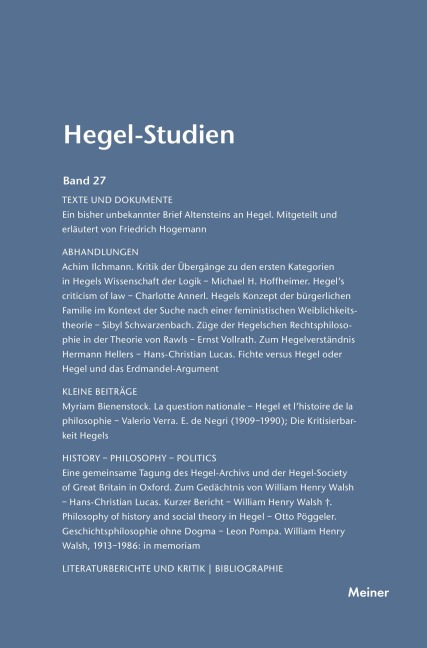 Hegel-Studien / Hegel-Studien Band 27 (1992) - 