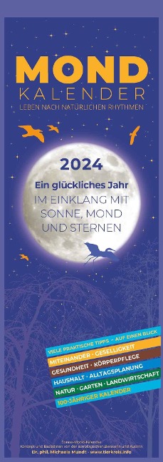 Mondkalender 2024 - Streifen-Kalender 14,85x42 cm - Wandplaner - mit 100-jährigem Kalender - viele praktische Tipps - Mond-Kalender - Alpha Edition - 
