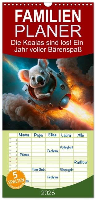 Familienplaner 2026 - Die Koalas sind los! Ein Jahr voller Bärenspaß mit 5 Spalten (Wandkalender, 21 x 45 cm) CALVENDO - Artefacti Artefacti
