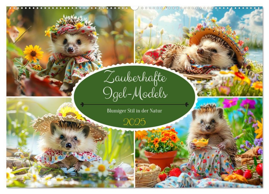 Zauberhafte Igel-Models. Blumiger Stil in der Natur (Wandkalender 2025 DIN A2 quer), CALVENDO Monatskalender - Rose Hurley