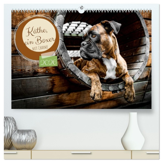 Käthe - ein Boxer mit Charme (hochwertiger Premium Wandkalender 2026 DIN A2 quer), Kunstdruck in Hochglanz - Heidi Spiegler