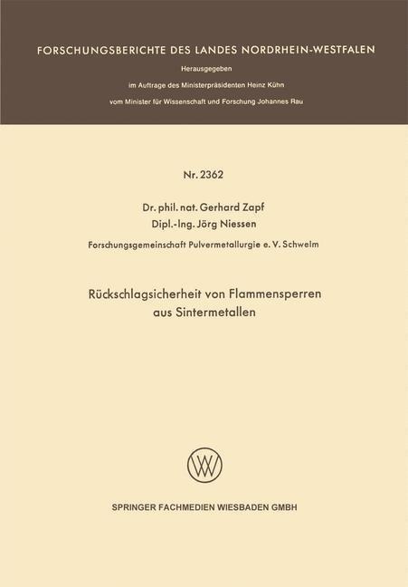 Rückschlagsicherheit von Flammensperren aus Sintermetallen - Gerhard Zapf