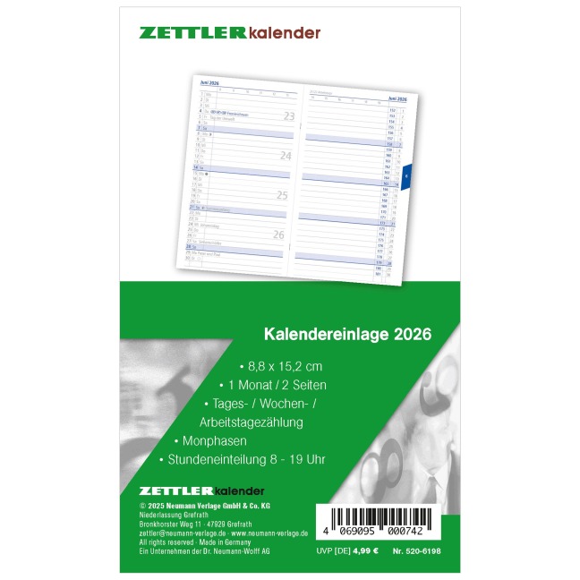 Kalender-Ersatzeinlage 2026 - für den Taschenplaner Typ 520 - 8,8x15,2 cm - 1 Monat auf 2 Seiten - separates Adressheft - faltbar - Notiz-Heft - 520-6198 -  Kalender-Ersatzeinlage 2026 - für den Taschenplaner Typ 520 - 8,8x15,2 cm - 1 Monat auf 2 Seiten - separates Adressheft - faltbar - Notiz-Heft - 520-6198 -