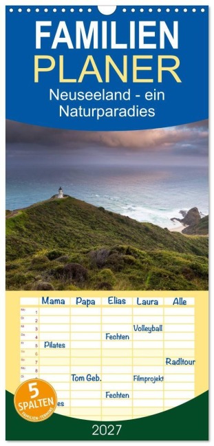 Familienplaner 2027 - Neuseeland - ein Naturparadies mit 5 Spalten (Wandkalender, 21 x 45 cm) CALVENDO - Kalender. Com Kalender365. Com