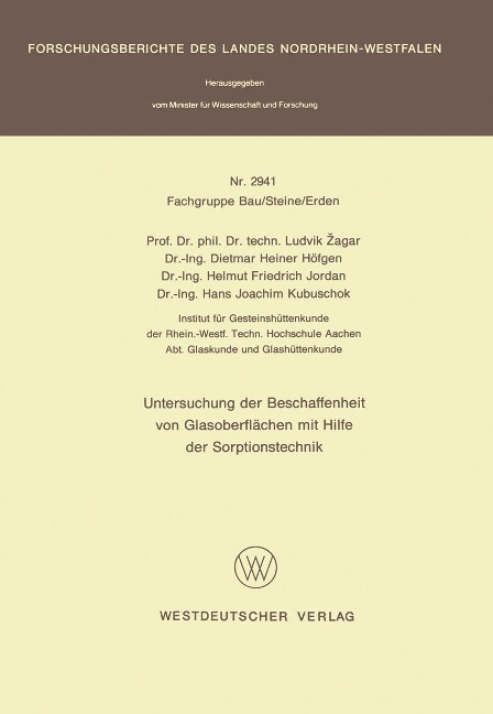 Untersuchung der Beschaffenheit von Glasoberflächen mit Hilfe der Sorptionstechnik - 