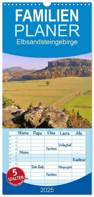 Familienplaner 2025 - Elbsandsteingebirge mit 5 Spalten (Wandkalender, 21 x 45 cm) CALVENDO - LianeM LianeM