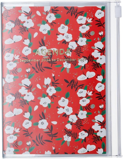 MARK'S 2024/2025 Taschenkalender A6 vertikal, Flower Pattern // Red - 