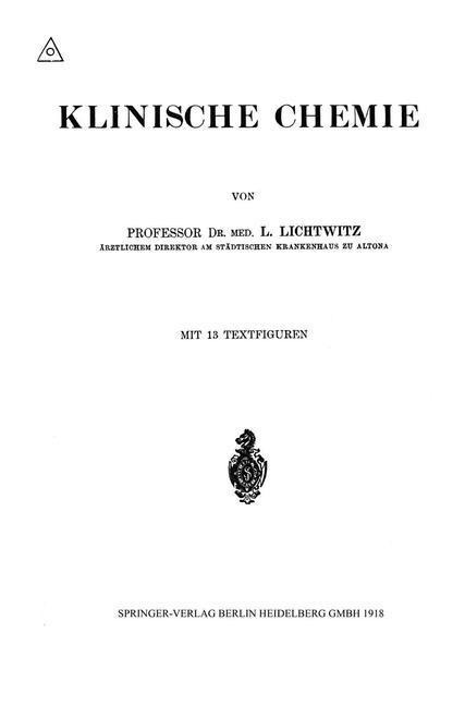 Klinische Chemie - Leopold Lichtwitz