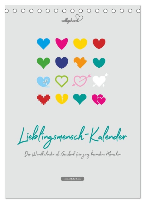 vollgeherzt: Lieblingsmensch-Kalender - Der Wandkalender als Geschenk für ganz besondere Menschen (Tischkalender 2026 DIN A5 hoch), CALVENDO Monatskalender - Leo Vollgeherzt