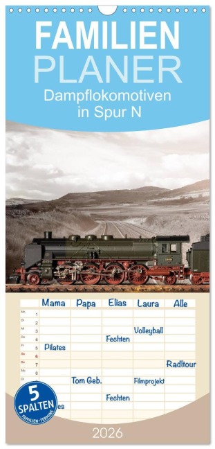 Familienplaner 2026 - Dampflokomotiven in Spur N mit 5 Spalten (Wandkalender, 21 x 45 cm) CALVENDO - Christian Ritter Fotografie