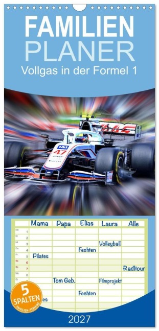 Familienplaner 2027 - Vollgas in der Formel 1 mit 5 Spalten (Wandkalender, 21 x 45 cm) CALVENDO - Jean-Louis Glineur