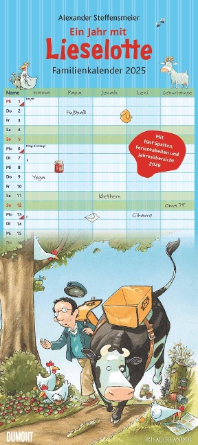 Die Kuh Lieselotte Familienkalender 2025 - Von Alexander Steffenmeier - Familienplaner mit 5 Spalten - Format 22 x 49,5 cm - 