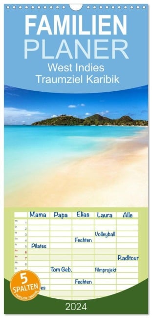 Familienplaner 2026 - West Indies - Traumziel Karibik mit 5 Spalten (Wandkalender, 21 x 45 cm) CALVENDO - Jean Claude Castor I 030mm-Photography
