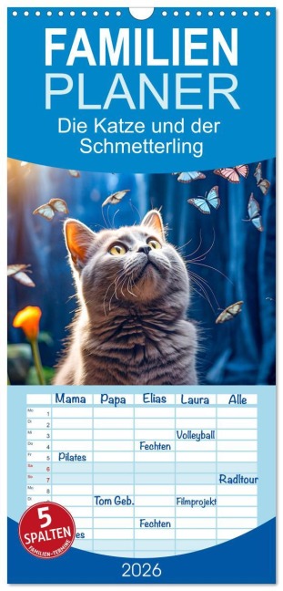 Familienplaner 2026 - Die Katze und der Schmetterling mit 5 Spalten (Wandkalender, 21 x 45 cm) CALVENDO - Dirk Meutzner