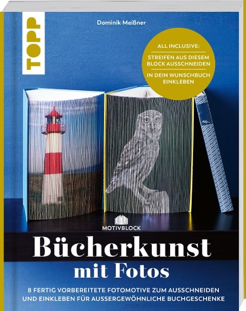 Motivblock - Bücherkunst mit Fotos. In Streifen geschnittene Fotos in ein Buch geklebt ergeben ein beeindruckendes Bild - Dominik Meißner