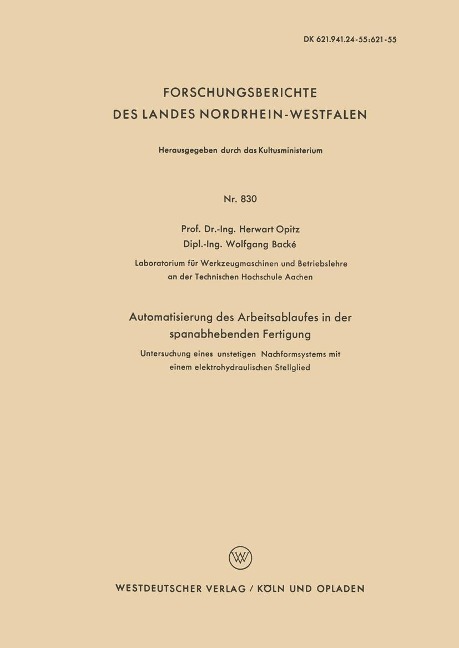 Automatisierung des Arbeitsablaufes in der spanabhebenden Fertigung - Herwart Opitz