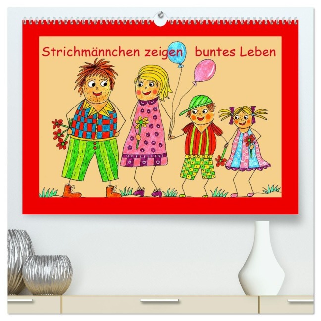 Strichmännchen zeigen buntes Leben (hochwertiger Premium Wandkalender 2027 DIN A2 quer), Kunstdruck in Hochglanz - Sarnade