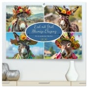 Cover-Bild zum Titel 'Esel mit Hut! Blumige Eleganz für ein modisches Märchen (hochwertiger Premium Wandkalender 2026 DIN A2 quer), Kunstdruck in Hochglanz' von 'Rose Hurley'