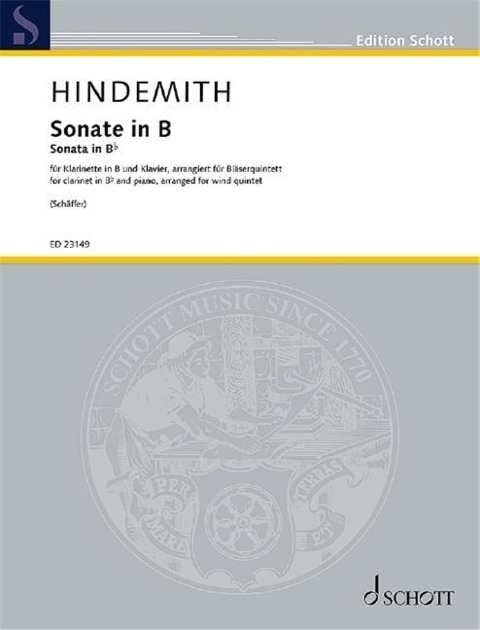 Sonate for Wind Quintet (from Clarinet and Piano) Score and Parts - Paul Hindemith