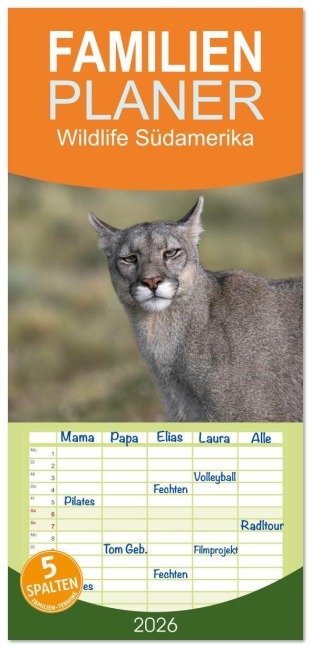 Familienplaner 2026 - Wildlife Südamerika mit 5 Spalten (Wandkalender, 21 x 45 cm) CALVENDO - Heike Kuratli
