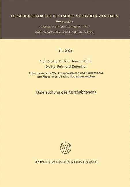 Untersuchung des Kurzhubhonens - Herwart Opitz, Reinhard Derentbal