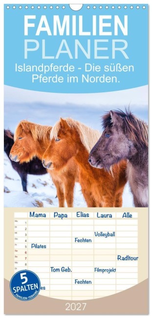 Familienplaner 2027 - Islandpferde - Die süßen Pferde im Norden. mit 5 Spalten (Wandkalender, 21 x 45 cm) CALVENDO - M. Scott