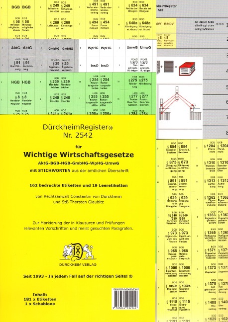 DürckheimRegister® WICHTIGE WIRTSCHAFTSGESETZE (BGB, HGB, GmbHG, AktG, UmwG) MIT Stichworten - Thorsten Glaubitz