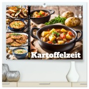 Cover-Bild zum Titel 'Kartoffelzeit - Zwölf klassische KI Kartoffelgerichte mit Rezept (hochwertiger Premium Wandkalender 2026 DIN A2 quer), Kunstdruck in Hochglanz' von 'Fred Schimak'