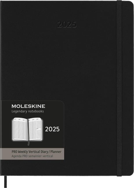 Moleskine PRO 12 Month 2025 Weekly Vertical Planner, Hard Cover, XL (7.5" x 9.75"), Black, 288 pages - 