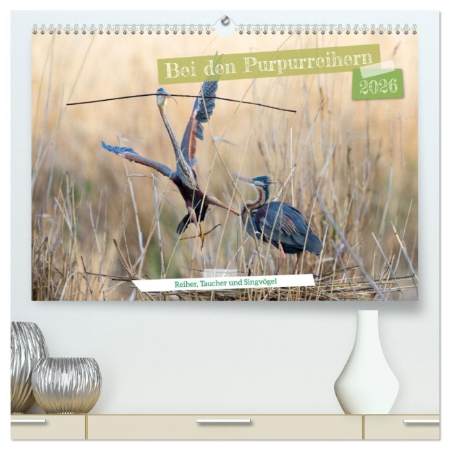 Bei den Purpurreihern (hochwertiger Premium Wandkalender 2026 DIN A2 quer), Kunstdruck in Hochglanz - Frederic Bauer