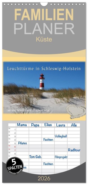 Familienplaner 2026 - Leuchttürme Schleswig-Holsteins mit 5 Spalten (Wandkalender, 21 x 45 cm) CALVENDO - Jessica Brandt