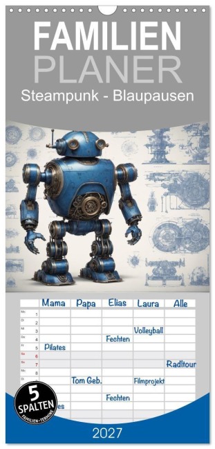 Familienplaner 2027 - Steampunk - Blaupausen mit 5 Spalten (Wandkalender, 21 x 45 cm) CALVENDO - Stanley Hinz