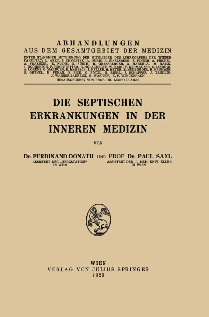 Die Septischen Erkrankungen in der Inneren Medizin - Paul Saxl, Ferdinand Donath