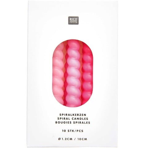 Spiralkerzen, Pink Mix, 10 Stk, Ø 1,2 cm x 10 cm hoch - 