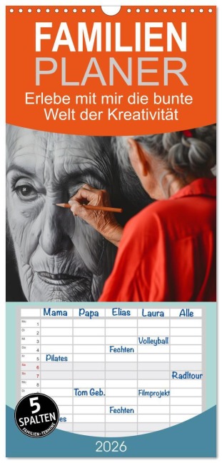 Familienplaner 2026 - Erlebe mit mir die bunte Welt der Kreativität mit 5 Spalten (Wandkalender, 21 x 45 cm) CALVENDO - Nadine Büscher