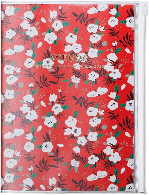 MARK'S 2024/2025 Taschenkalender A5 vertikal, Flower Pattern // Red - 