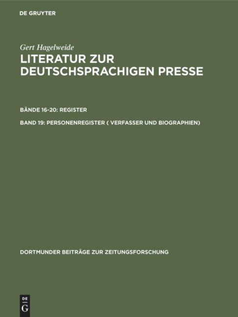 Personenregister ( Verfasser und Biographien) - Gert Hagelweide
