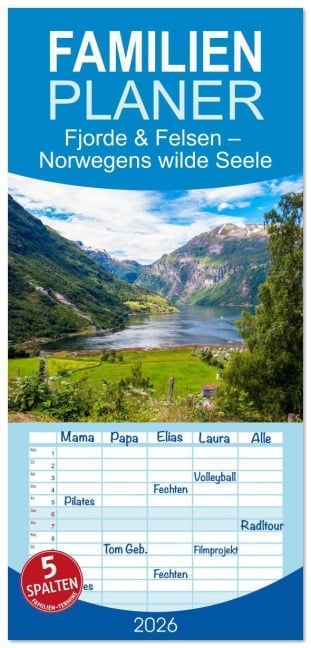 Familienplaner 2026 - Fjorde & Felsen - Norwegens wilde Seele mit 5 Spalten (Wandkalender, 21 x 45 cm) CALVENDO - Sell Pixs:Sell