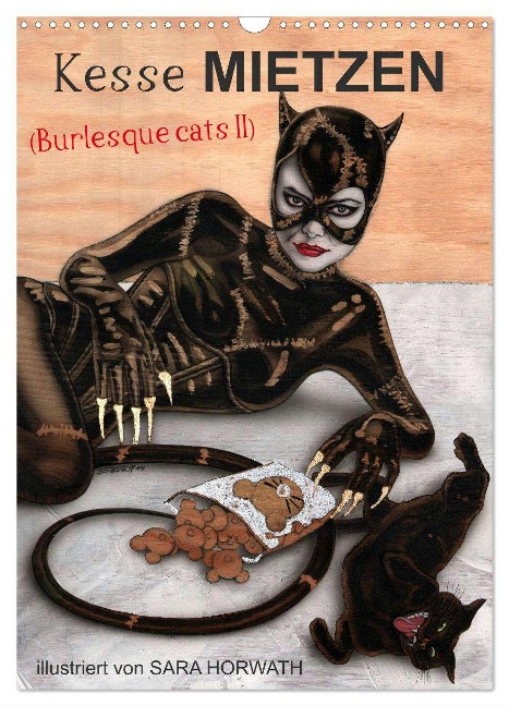 Kesse Mietzen - Burlesque cats II - mit flotten Linien gezeichnete Pin-up Katzen (Wandkalender 2025 DIN A3 hoch), CALVENDO Monatskalender - Sara Horwath Burlesqe up your wall