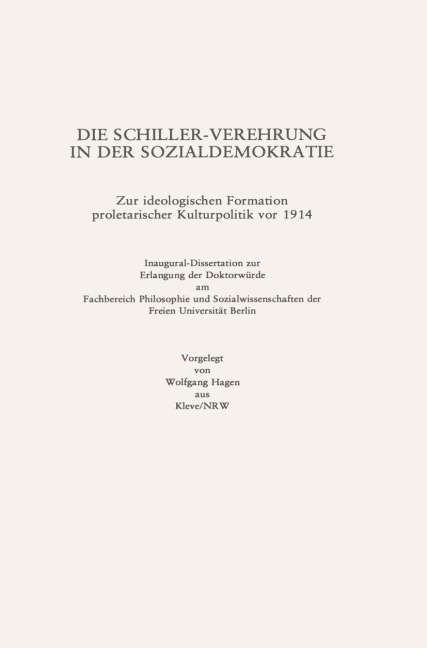 Die Schiller-Verehrung in der Sozialdemokratie - Wolfgang Hagen