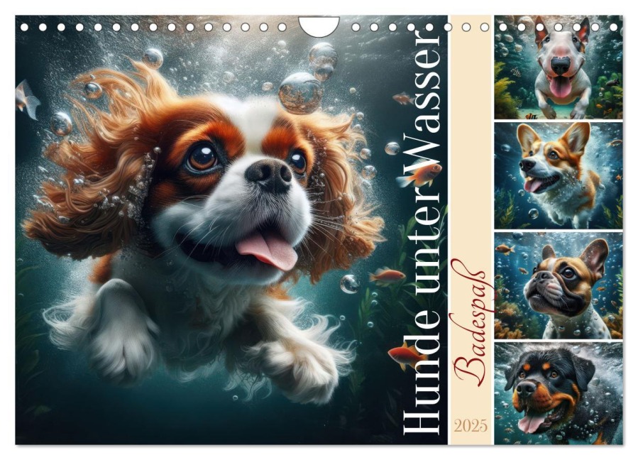 Badespaß - Hunde unter Wasser (Wandkalender 2025 DIN A4 quer), CALVENDO Monatskalender - Fotodesign Verena Scholze