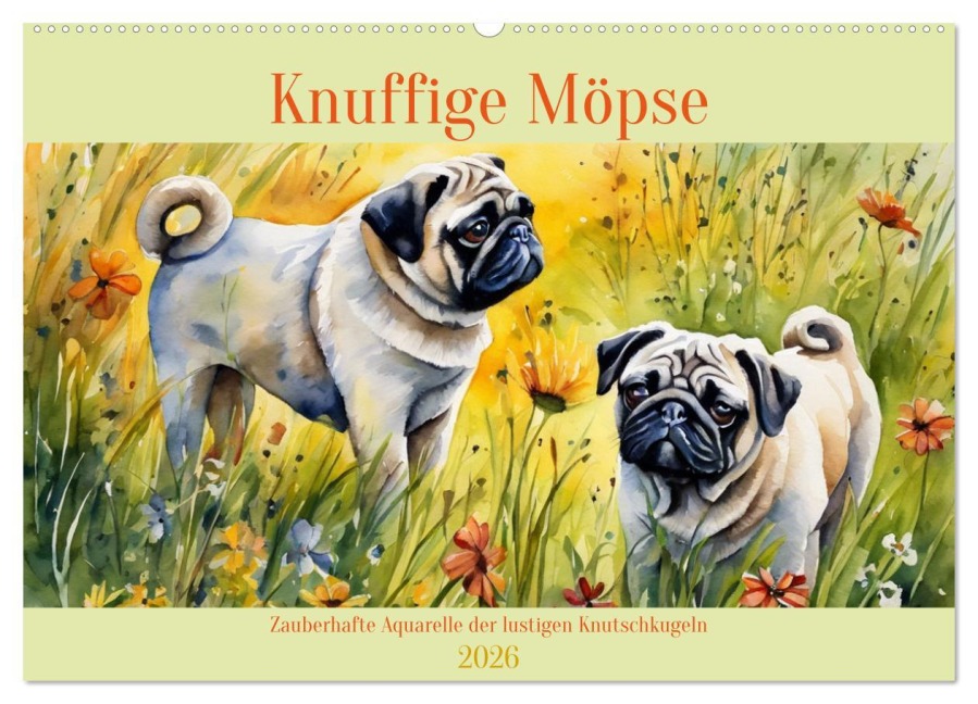 Knuffige Möpse (Wandkalender 2026 DIN A2 quer), CALVENDO Monatskalender - Claudia Kleemann